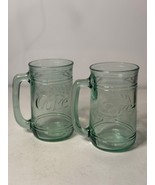 VTG Coca-Cola Coke Green Tint Glass Handled Mug Stein 5.5&quot; Set of 2 Decor - $18.48