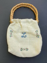 Vintage Women&#39;s Purse Bamboo Handles Cross Stitch Monogram L - £23.90 GBP