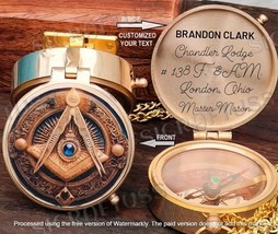 Personalized Masonic Brass Compass Gift With Wooden Box | Masonic Brass Compass - £19.91 GBP