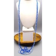 Blue Faceted Bicone Beads Necklace, Double Strand Super Long Flapper Fashion - £36.52 GBP