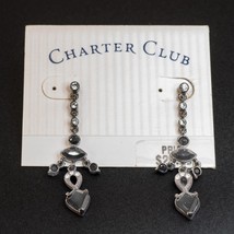 Charter Club Black &amp; Silver Rhinestone Earrings - £6.14 GBP
