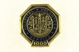 Vintage Service Award Lapel Pin 1000 Hour Hospital Volunteer Gold &amp; Blue Enamel - £16.39 GBP