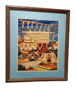 Completed Crewel Embroidery Custom Framed Art Native American Pottery so... - £71.42 GBP