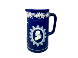 Antique Wedgwood Founding Fathers Cameo Dark Blue Jasperware Handled Pitcher - £102.40 GBP