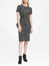 Banana Republic Black Striped Side Button Bi Stretch Back Slit Sheath Dress 4 - £47.47 GBP