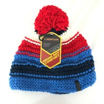Seirus Beanie Hat Knit Pom Striped Warm Dry Comfort Red White Blue One Size - £6.15 GBP