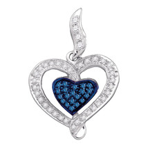 10kt White Gold Womens Round Blue Color Enhanced Diamond Heart Pendant 1/4 Cttw - £256.58 GBP