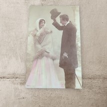 Mademoiselle Lechien Couple Top Hat Cane Fur Vintage German RPPC Post Ca... - $13.72 CAD