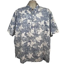 Makapuu Blue Floral Hawaiian Tiki Tribal Button Up Reverse Print Pullove... - $49.49