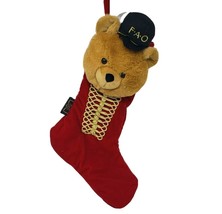 Fao Schwarz Soldier Teddy Bear Velvet Stocking Christmas Stuffed Animal Plush - $56.05