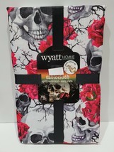 Halloween Wyatt Home Skull Red Roses Cloth Fabric Tablecloth 60&quot; x 104&quot; - $28.70