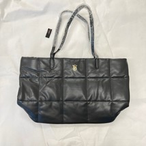 Victoria&#39;s Secret Quilted Tote Black Puffer Duffle Faux Leather Bag Weekender - £26.74 GBP