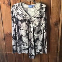 Simply Vera Top Size M Gray Black Tie Dye V Neck Raw Edge Point Hem Casual - £8.43 GBP