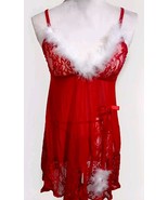 New 2 PC Women&#39;s Christmas  Sexy Santa Red Lace Chemise Sleepwear - $162.53 MXN
