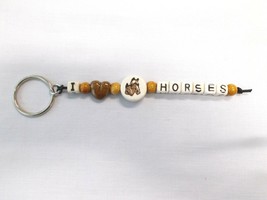 CERAMIC BEADED HORSE DISC I LOVE HEART SHAPE TEXT LETTERS KEY CHAIN KEY ... - $9.75 CAD