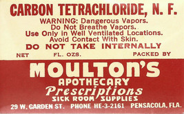 1 Vintage Pharmacy Label Carbon Tetrachloride Moulton&#39;s Apothecary Pensacola Fl - £20.72 GBP