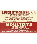 1 Vintage Pharmacy Label CARBON TETRACHLORIDE Moulton&#39;s Apothecary Pensa... - $42.58 CAD