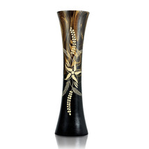 Hand Carved Tropical Flower 14-inch Curved Cylindrical Wooden Vase - £19.90 GBP