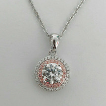 2Ct Lab Created Diamond Double Halo Pendant 14k White Gold Over 18&#39;&#39; Free Chain - £101.29 GBP