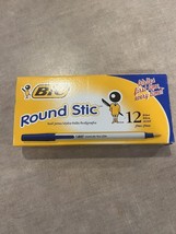 New Old Stock Vintage 1997 Bic Round Stic Blue Medium Pens - 12 Pack USA 20130 - $20.00