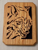 Wood Carved Wolf Black Felt Backing Wall Picture Hanging Decor - £14.87 GBP