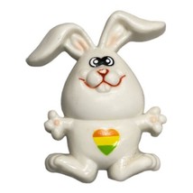 Vintage Russ Easter Bunny Rabbit Rainbow Heart Holiday Lapel Pin Brooch - £4.79 GBP