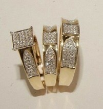 2.02CT Imitación Diamante Boda Trío Novia Set Anillos 14K Oro Amarillo Chapado - £115.97 GBP