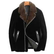 Warm Men&#39;s Real Genuine Sheep Shearling Fur Winter Leather Jacket - $378.19