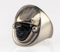 Argent Sterling Onyx Aztèque Totem Visage Taille Bague 10 Superbe État - $138.52