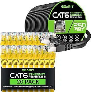 GearIT 20Pack 1ft Cat6 Ethernet Cable &amp; 250ft Cat6 Cable - £156.20 GBP