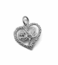 Heart with Rose Pendant Charm .925 Sterling Silver!! - £31.96 GBP