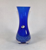 Bohemian Vase Cobalt Blue &amp; White Bubbles Labeled Bohemia 8&quot; - $19.64