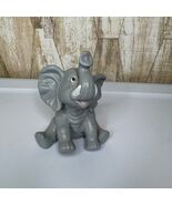 Vintage Sitting Elephant Figurine Gray Ceramic Trunk Up Collectible Decor - $28.18 CAD