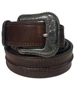 Ariat Belt Mens 36 Brown Genuine Leather Western Etched Buckle Rodeo Cowboy - $44.44 CAD