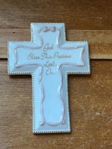 Roman Marked Small White Ceramic Cross w Pink Ribbon GOD BLESS THIS PREC... - £8.87 GBP