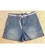 Arizona Jeans Girls Denim Shorts Size 12 Pink Striped Belt New W/Tags - £9.48 GBP