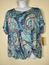 NWT Ruby Rd. Womens Plus Size 2X Colorful Paisley Twisted Hem Top Short Sleeve - £17.48 GBP