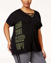 Material Girl Womens Activewear Plus Size Graphic T-Shirt Size 1X Color Noir - £15.16 GBP
