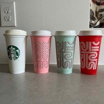 Starbucks Hot Reusable Cups w/Lids Holiday Christmas Logo Winter 2020 - £15.21 GBP