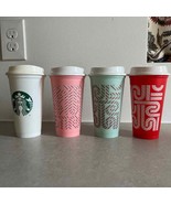 Starbucks Hot Reusable Cups w/Lids Holiday Christmas Logo Winter 2020 - £15.21 GBP