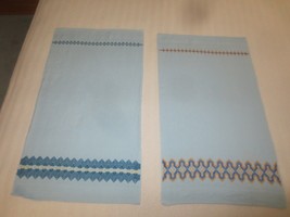 2 Vintage Blue &amp; Gold Embroidered Blue Cotton Towels Or Runners - 16&quot; X 28&quot; Ea. - £3.69 GBP