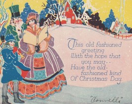 Vintage Christmas Card Family Caroling Vivid Colors 1929 - $9.89