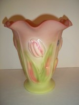 Fenton Glass Burmese Hp Tulip Vase Qvc Exclusive Shelley Signed Indiana Mold - £177.91 GBP