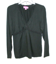 Liz Lange Maternity Blouse Size Large Black Long Sleeved Knit Cross Over Front - £7.55 GBP