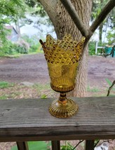 Amber Pedestal Vase with Diamond Pattern &amp; Saw Tooth Edge - $17.00