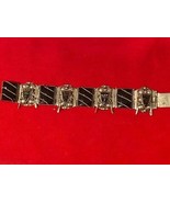 Vintage Carved Onyx Heads Silver Link Bracelet Mexico 7&quot; - £54.79 GBP