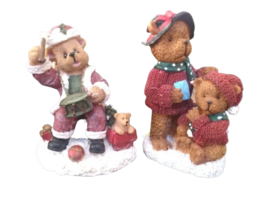 Christmas Teddy Bear K&#39;s Collection Set of 2 Lot Figurine Detailed Resin Holiday - £6.23 GBP