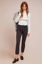 Anthropologie The Essential Slim Pants Womens 6 Black Striped Belted  - $39.19