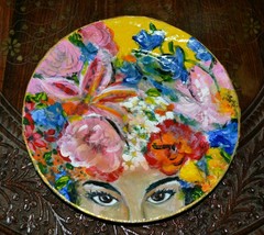 Unique Hand Painted Porcelain Decorative Plate &quot;Girl with Flowers&quot;. Signed - £28.10 GBP
