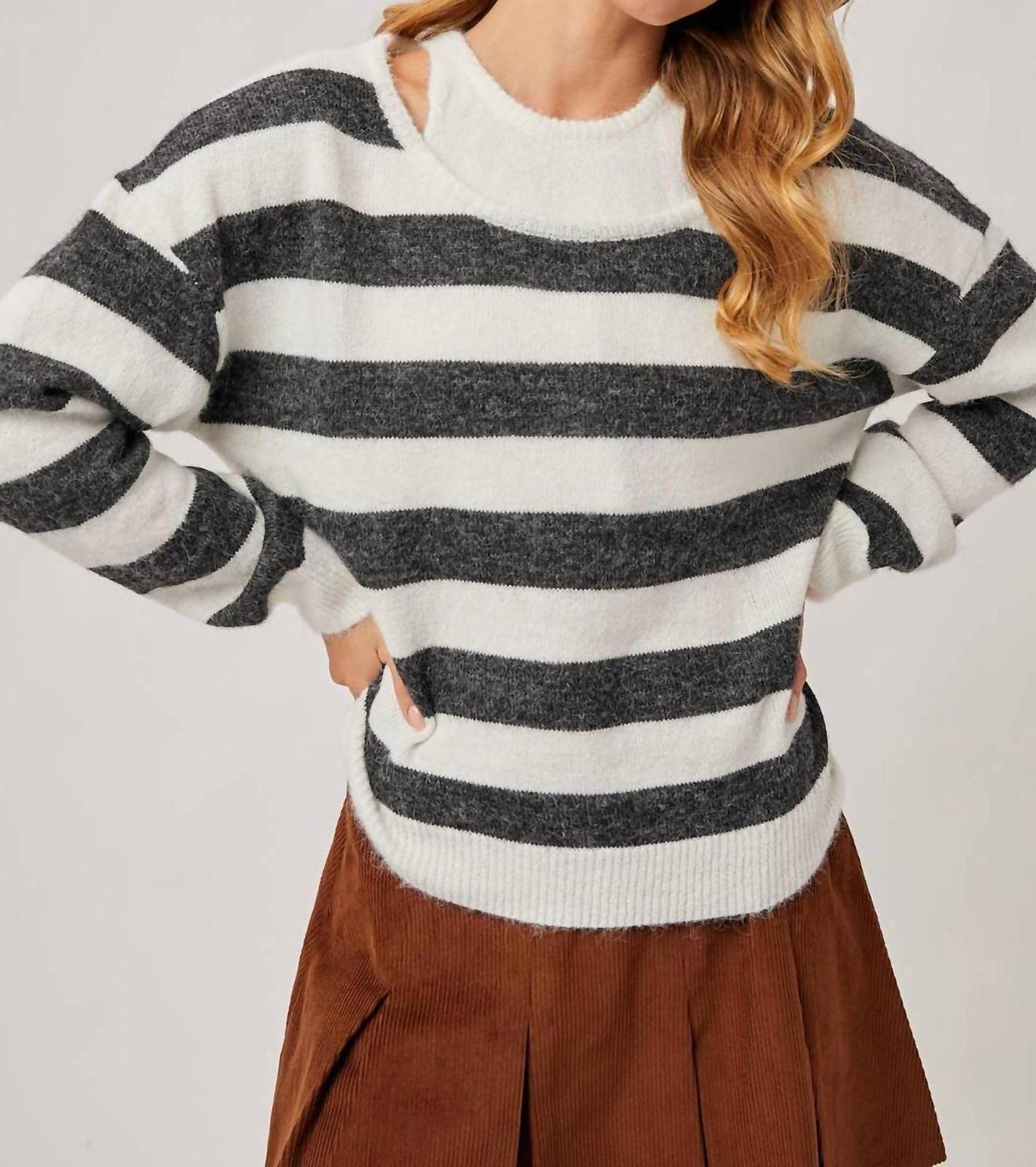 Bluivy Women&#39;s Inner Tank Top Fuzzy Striped Knit Sweater Charcoal - $45.00